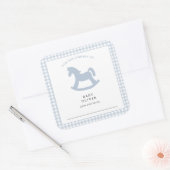 Blauwe Gingham baby boy Boekplaat Vierkante Sticker (Envelop)
