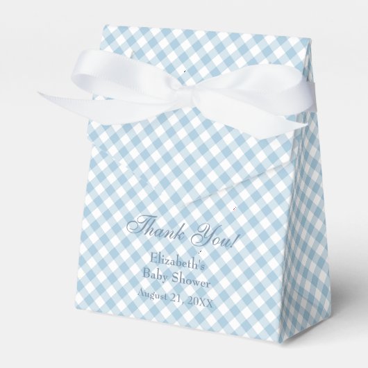 Blauwe Gingham Baby Shower Favor Doos Bedankdoosjes (Voorkant Zijde)