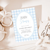 Blauwe Gingham Baby Shower Uitnodiging