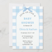 Blauwe Gingham Baby Shower Uitnodiging, Blauwe Bab Kaart (Voorkant)