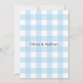 Blauwe Gingham Baby Shower Uitnodiging, Blauwe Bab Kaart (Achterkant)
