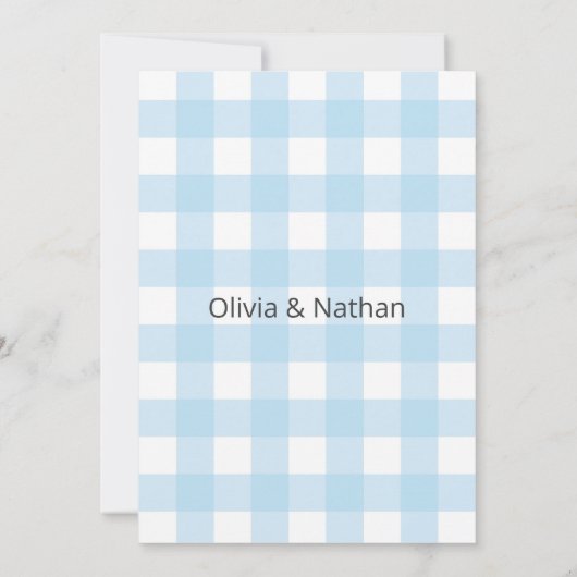 Blauwe Gingham Baby Shower Uitnodiging, Blauwe Bab Kaart (Achterkant)