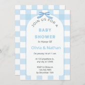 Blauwe Gingham Baby Shower Uitnodiging, Blauwe Bab Kaart (Voorkant / Achterkant)