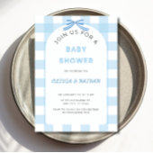 Blauwe Gingham Baby Shower Uitnodiging, Blauwe Bab Kaart
