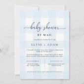 Blauwe Gingham Baby Shower Uitnodiging per Post (Voorkant)