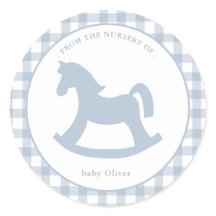 Blauwe Gingham babyjongen envelop zegel