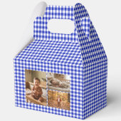 Blauwe Gingham Ballonnen Aangepaste Foto Verjaarda Bedankdoosjes (Achterkant)