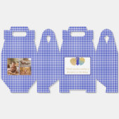 Blauwe Gingham Ballonnen Aangepaste Foto Verjaarda Bedankdoosjes (Ongevouwen)