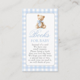 Blauwe Gingham Beer Baby Shower Jongen Boeken voor Informatiekaartje