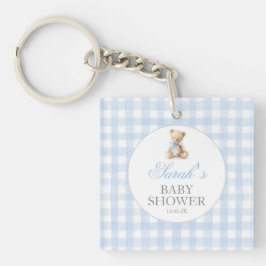 Blauwe Gingham Beer Baby Shower Sleutelhanger