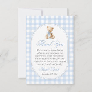 Blauwe Gingham Beer Grand millennial Bedankkaart