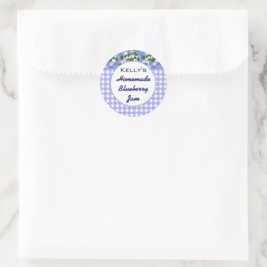 Blauwe gingham bloemenbosbessenjam label (Tas)