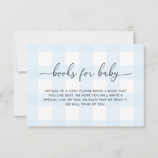 Blauwe Gingham Boeken Voor Baby Kaart (Voorkant)