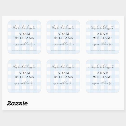 Blauwe Gingham Boekenlegger Sticker (Vel)