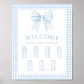 Blauwe gingham boog baby jongen douche zitkaart poster (Voorkant)