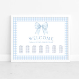 Blauwe gingham boog boho baby shower zitgrafiek poster