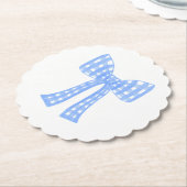 Blauwe gingham boog preppy grandmillennial kartonnen onderzetters (Gekanteld)