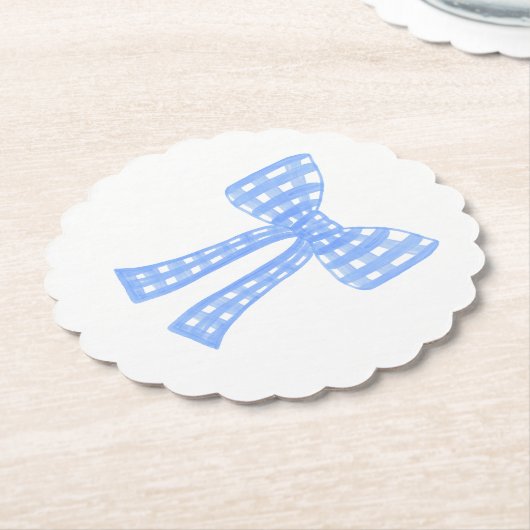 Blauwe gingham boog preppy grandmillennial kartonnen onderzetters (Gekanteld)