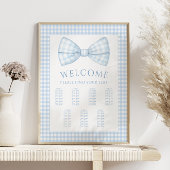 Blauwe gingham boog stropdas baby boy douche zitka poster