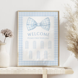 Blauwe gingham boog stropdas baby boy douche zitka poster