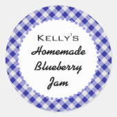 Blauwe gingham bosbessenjam label (Voorkant)