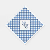 Blauwe gingham diamant monogram naam servetten (Hoek)