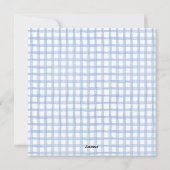 Blauwe Gingham Doop Uitnodiging (Achterkant)