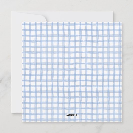 Blauwe Gingham Doop Uitnodiging (Achterkant)