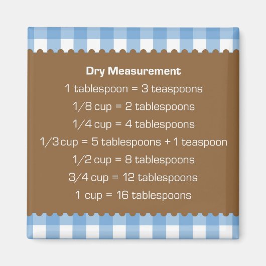 Blauwe gingham droge maatkaart keukenhelper magneet (Voorkant)