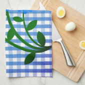 Blauwe Gingham en blauwe bloemen keukenhanddoek (Quarter Fold)