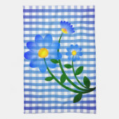 Blauwe Gingham en blauwe bloemen keukenhanddoek (Verticaal)