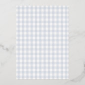 Blauwe Gingham Folie Doop Uitnodiging (Achterkant)