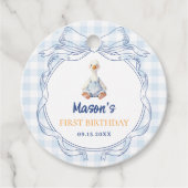 Blauwe Gingham Gans Jongen Eerste Verjaardag Bedankjes Labels (Voorkant)