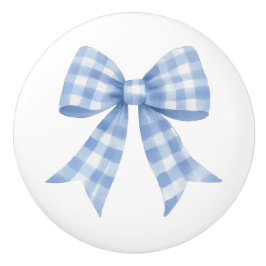 Blauwe Gingham Geruite Strik Keramische Knop