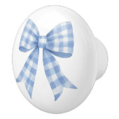 Blauwe Gingham Geruite Strik Keramische Knop (Rechts)