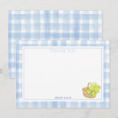 Blauwe Gingham Hortensia Bloem Bedankt (Voorkant / Achterkant)