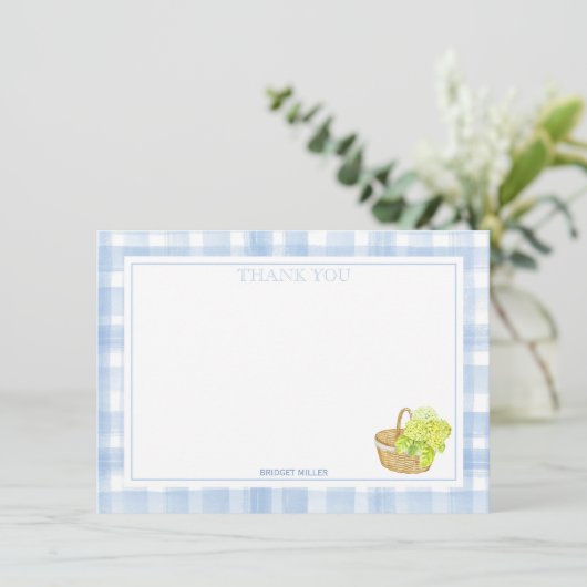 Blauwe Gingham Hydrangea Bloem Bedankt (Staand voorkant)