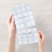 Blauwe gingham in één baby shower uitnodiging (Afscheurbaar)
