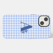blauwe gingham iPhone hoesje (Achterkant horizontaal)
