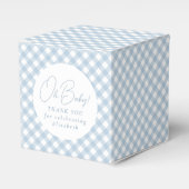 Blauwe gingham klassieke schattige eenvoudige baby bedankdoosjes (Voorkant Zijde)