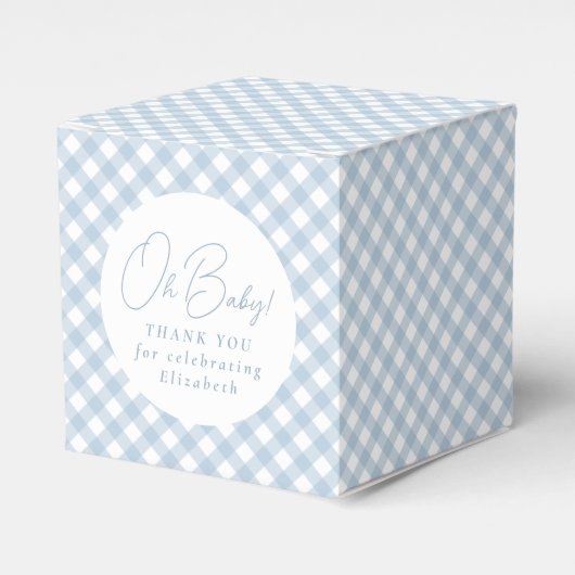 Blauwe gingham klassieke schattige eenvoudige baby bedankdoosjes (Voorkant Zijde)