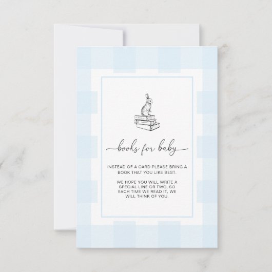 Blauwe Gingham Konijn Boeken Verzoek Insteekkaart Kaart (Voorkant)