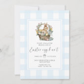 Blauwe Gingham Konijntje Paasei Jacht Kaart (Voorkant)