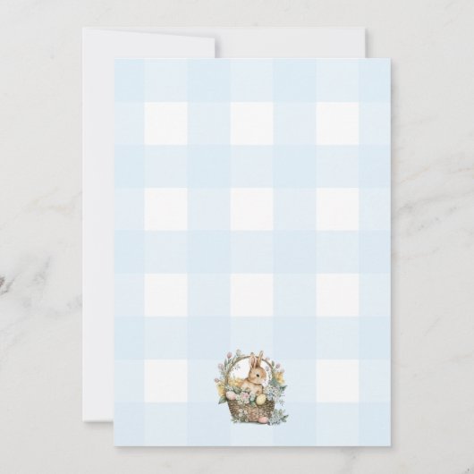 Blauwe Gingham Konijntje Paasei Jacht Kaart (Achterkant)
