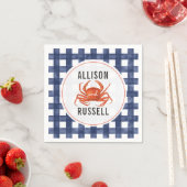 Blauwe Gingham krab bruiloft servetten (Insitu)