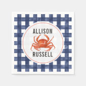 Blauwe Gingham krab bruiloft servetten (Voorkant)