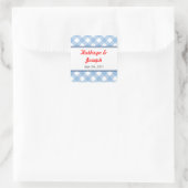 Blauwe gingham land picknick rustieke bruiloft gun vierkante sticker (Tas)