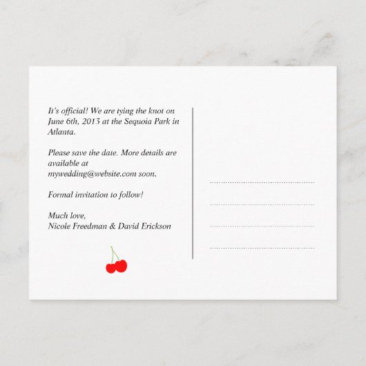 Blauwe gingham land rustieke kers save the date aankondigingskaart (Achterkant)