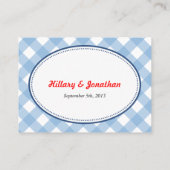 Blauwe gingham land rustieke kersen zitkaart plaatskaartje (Achterkant)