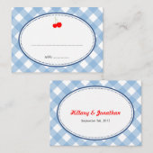 Blauwe gingham land rustieke kersen zitkaart plaatskaartje (Voorkant / Achterkant)